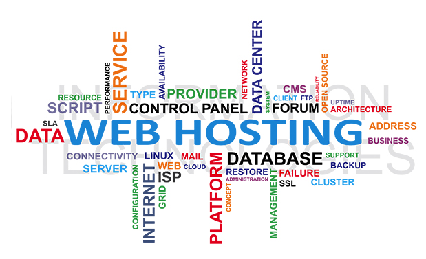 Collage of web hosting terms